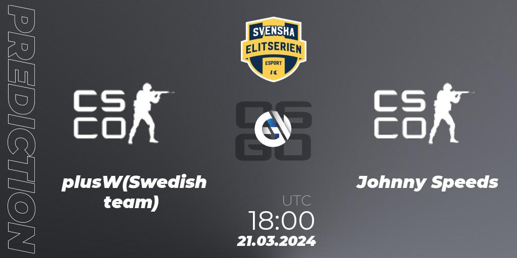 Prognoza plusW(Swedish team) - Johnny Speeds. 21.03.2024 at 20:10, Counter-Strike (CS2), Svenska Elitserien Spring 2024
