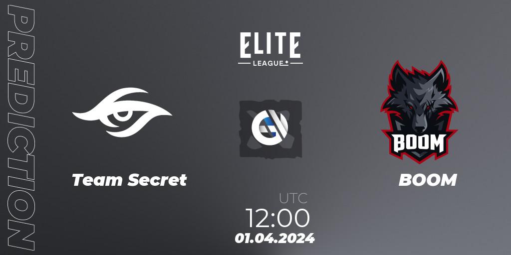 Prognoza Team Secret - BOOM. 01.04.24, Dota 2, Elite League: Swiss Stage