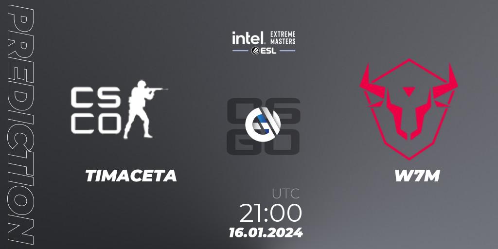 Prognoza TIMACETA - W7M. 16.01.2024 at 21:10, Counter-Strike (CS2), Intel Extreme Masters China 2024: South American Open Qualifier #2