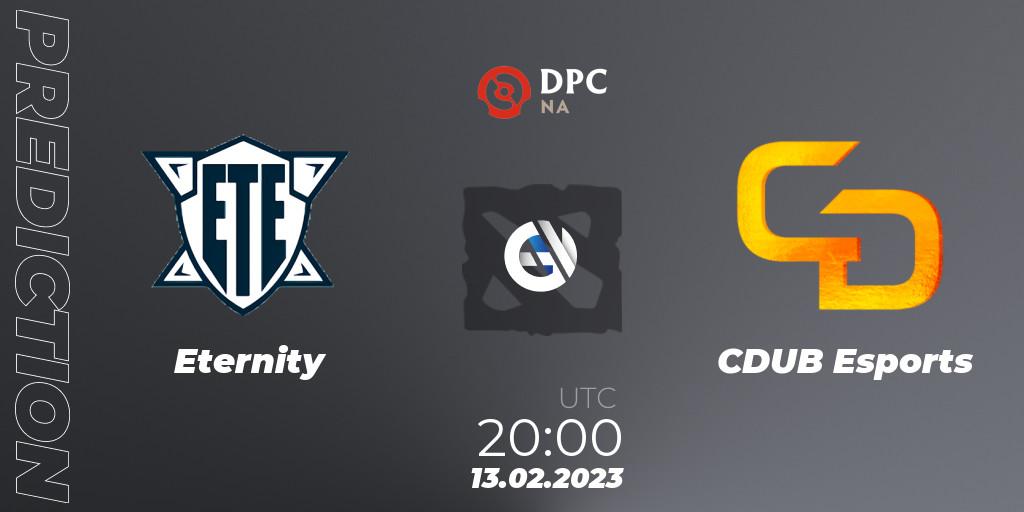 Prognoza Eternity - CDUB Esports. 13.02.23, Dota 2, DPC 2022/2023 Winter Tour 1: NA Division II (Lower)