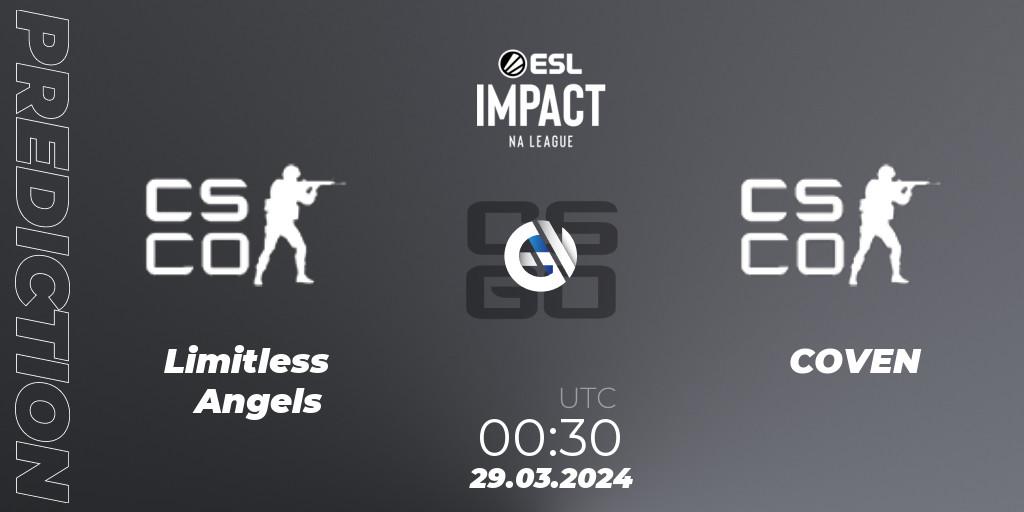 Prognoza Limitless Angels - COVEN. 29.03.2024 at 00:30, Counter-Strike (CS2), ESL Impact League Season 5: North America