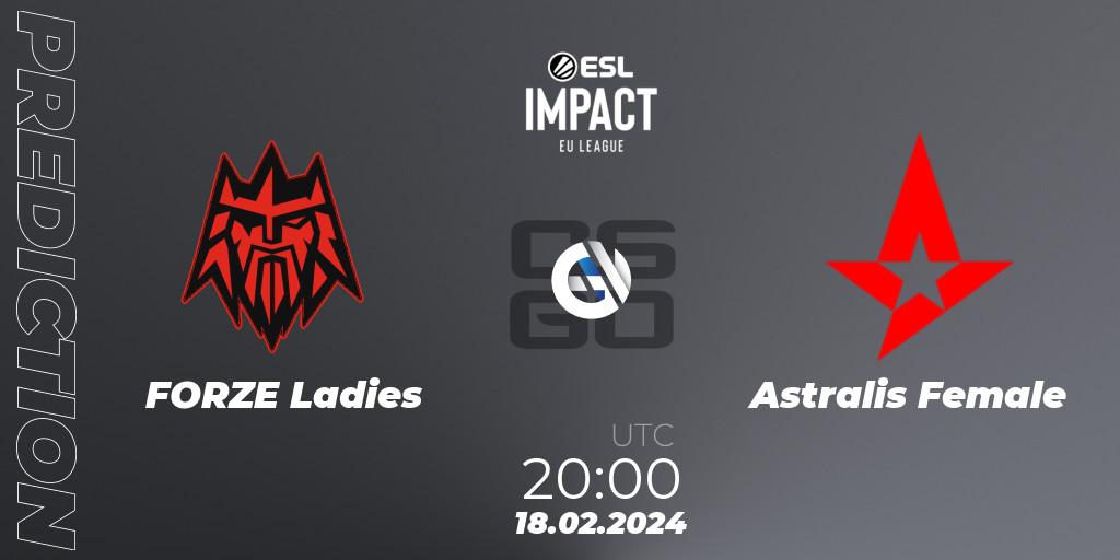 Prognoza FORZE Ladies - Astralis Female. 18.02.2024 at 19:30, Counter-Strike (CS2), ESL Impact League Season 5: European Division - Open Qualifier #2