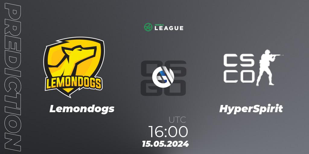 Prognoza Lemondogs - HyperSpirit. 15.05.2024 at 16:00, Counter-Strike (CS2), ESEA Season 49: Advanced Division - Europe