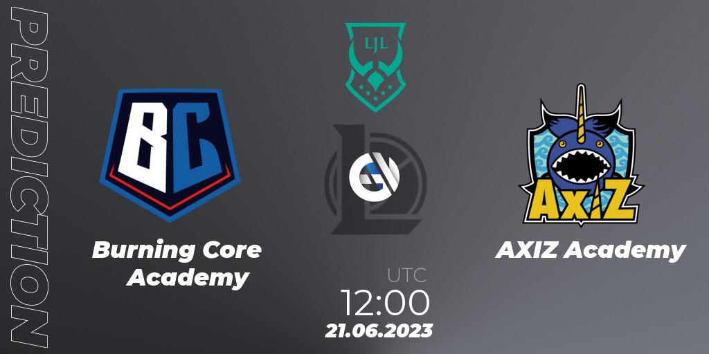 Prognoza Burning Core Academy - AXIZ Academy. 21.06.2023 at 12:00, LoL, LJL Academy 2023 - Group Stage