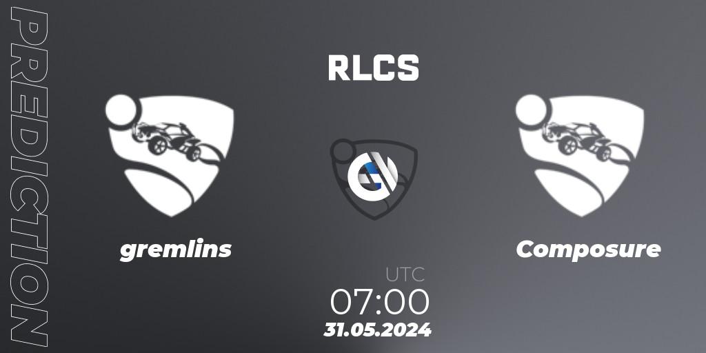 Prognoza gremlins - Composure. 31.05.2024 at 07:00, Rocket League, RLCS 2024 - Major 2: OCE Open Qualifier 6
