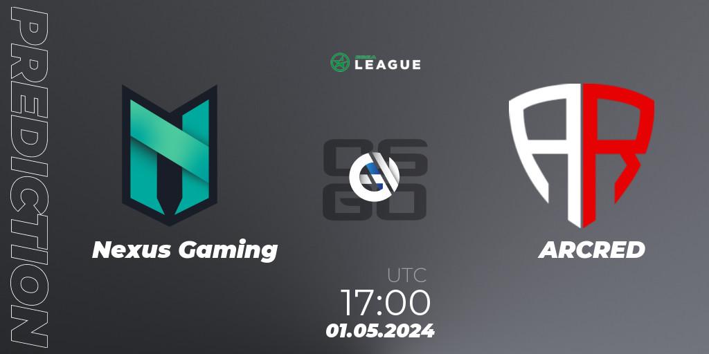 Prognoza Nexus Gaming - ARCRED. 01.05.2024 at 17:00, Counter-Strike (CS2), ESEA Season 49: Advanced Division - Europe