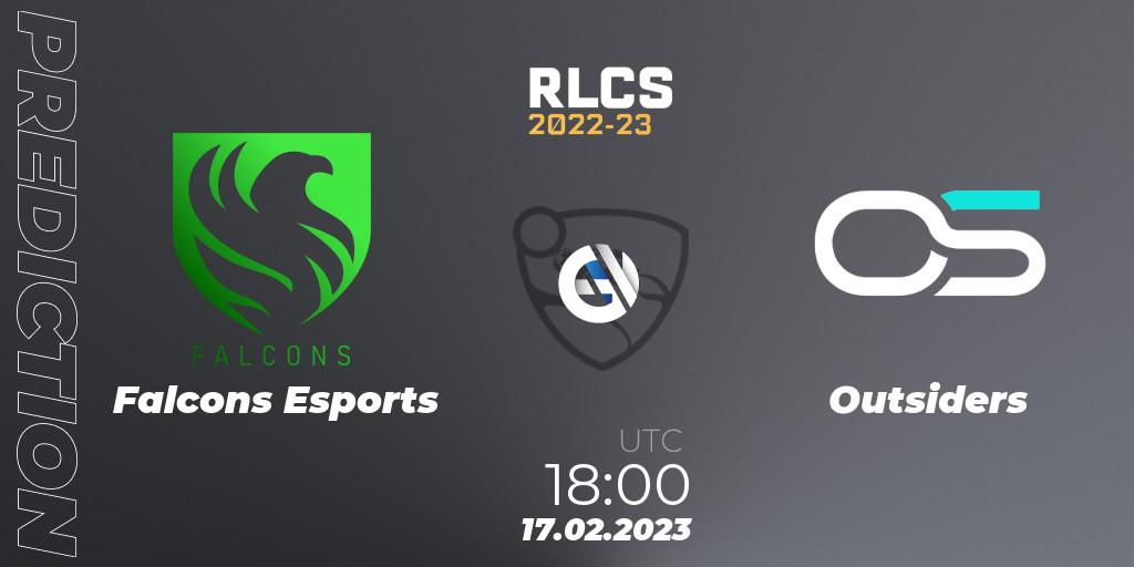 Prognoza Falcons Esports - Outsiders. 17.02.2023 at 18:15, Rocket League, RLCS 2022-23 - Winter: Middle East and North Africa Regional 2 - Winter Cup
