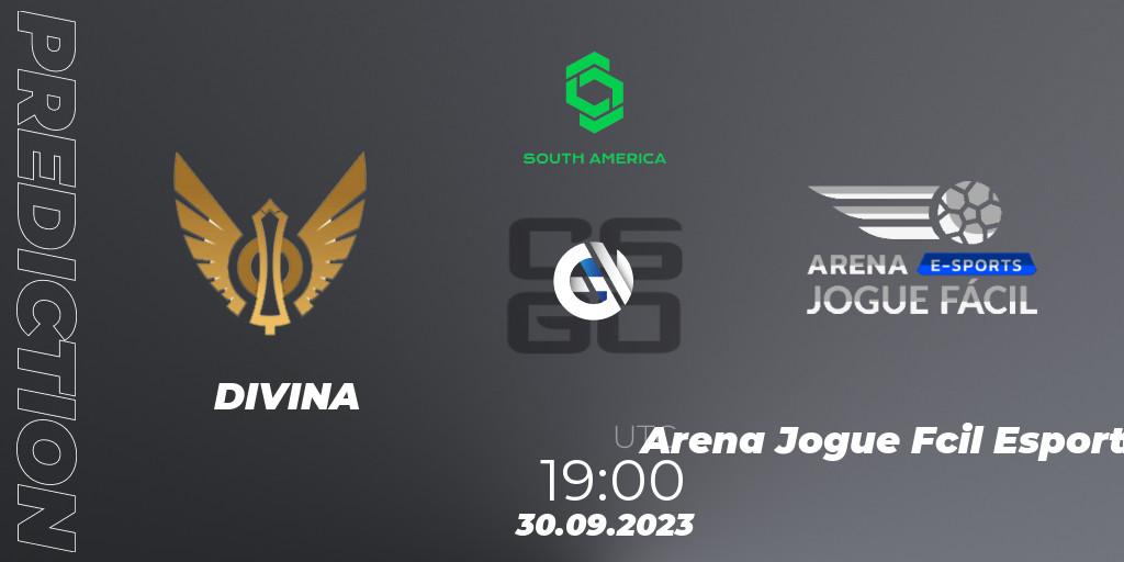 Prognoza DIVINA - Arena Jogue Fácil Esports. 30.09.2023 at 19:00, Counter-Strike (CS2), CCT South America Series #12: Closed Qualifier