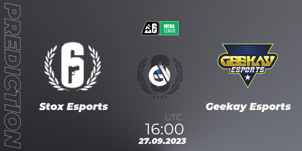 Prognoza Stox Esports - Geekay Esports. 27.09.2023 at 16:00, Rainbow Six, MENA League 2023 - Stage 2