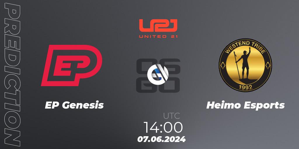 Prognoza EP Genesis - Heimo Esports. 07.06.2024 at 14:00, Counter-Strike (CS2), United21 Season 14: Division 2