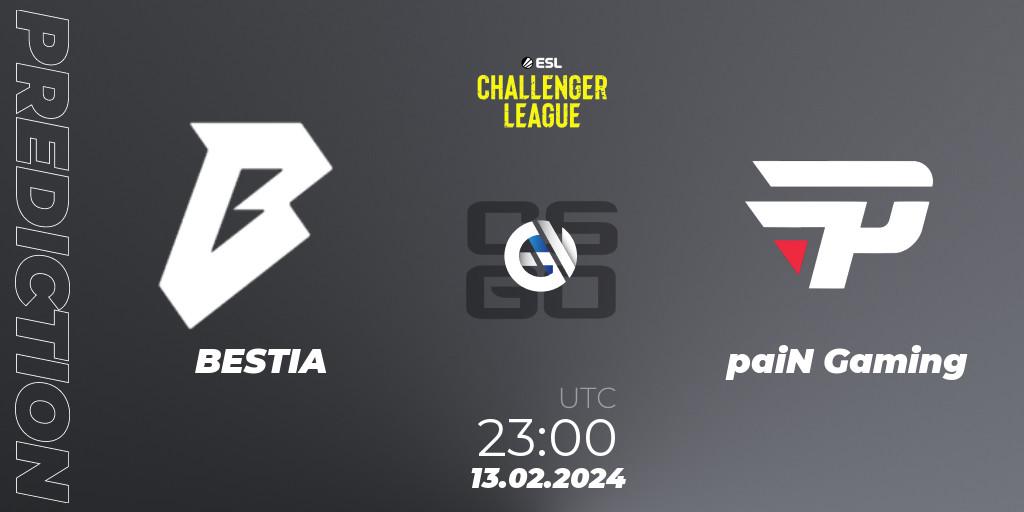 Prognoza BESTIA - paiN Gaming. 13.02.2024 at 23:00, Counter-Strike (CS2), ESL Challenger League Season 47: South America