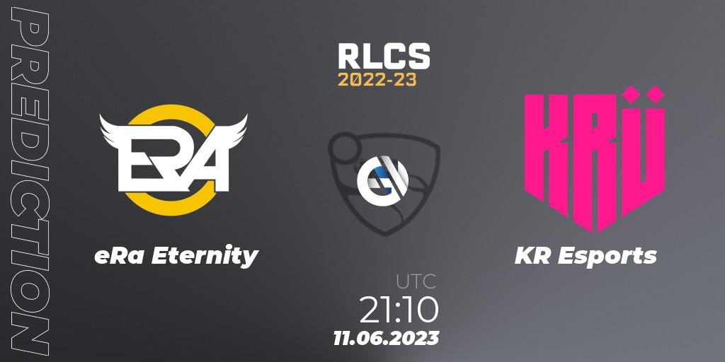 Prognoza eRa Eternity - KRÜ Esports. 11.06.2023 at 21:10, Rocket League, RLCS 2022-23 - Spring: South America Regional 3 - Spring Invitational