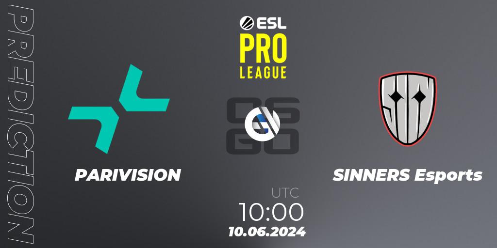 Prognoza PARIVISION - SINNERS Esports. 10.06.2024 at 10:00, Counter-Strike (CS2), ESL Pro League Season 20: European Conference