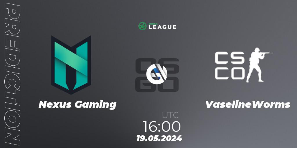 Prognoza Nexus Gaming - VaselineWorms. 19.05.2024 at 16:00, Counter-Strike (CS2), ESEA Season 49: Advanced Division - Europe