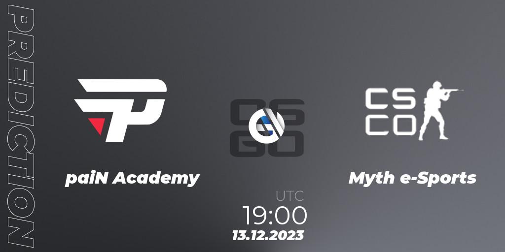 Prognoza paiN Academy - Myth e-Sports. 13.12.2023 at 19:00, Counter-Strike (CS2), Gamers Club Liga Série A: December 2023