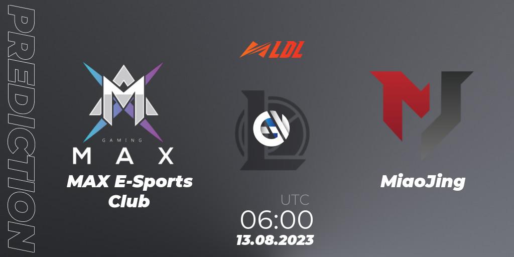 Prognoza MAX E-Sports Club - MiaoJing. 13.08.2023 at 09:00, LoL, LDL 2023 - Playoffs