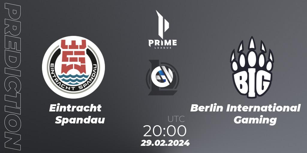 Prognoza Eintracht Spandau - Berlin International Gaming. 29.02.2024 at 20:00, LoL, Prime League Spring 2024 - Group Stage