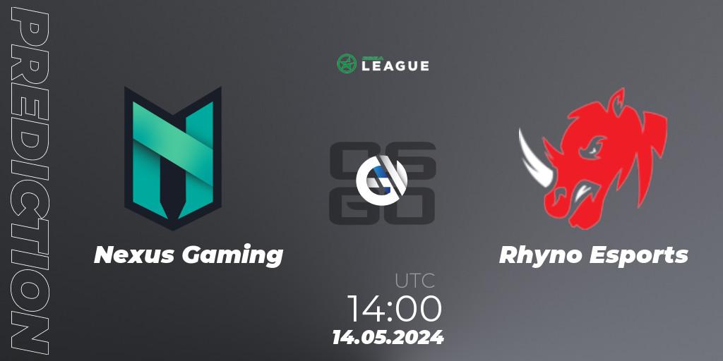 Prognoza Nexus Gaming - Rhyno Esports. 14.05.2024 at 14:00, Counter-Strike (CS2), ESEA Season 49: Advanced Division - Europe