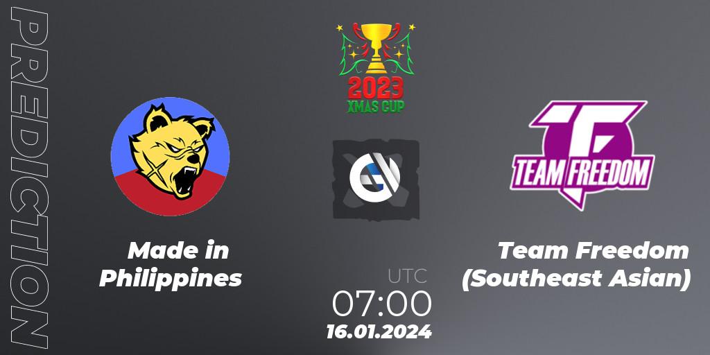 Prognoza Made in Philippines - Team Freedom (Southeast Asian). 16.01.2024 at 07:15, Dota 2, Xmas Cup 2023