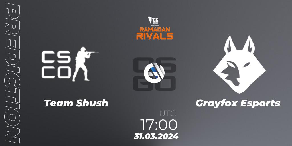Prognoza Team Shush - Grayfox Esports. 31.03.2024 at 17:00, Counter-Strike (CS2), GG League Ramadan Rivals 2024: Open Qualifier #3