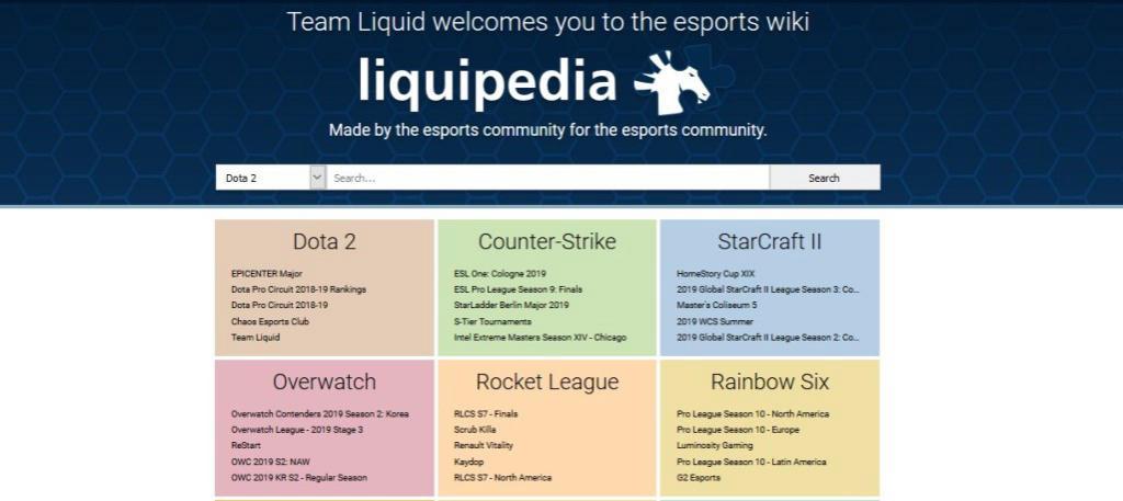 Witryna  liquipedia.net  - nawigator w świecie e-sportu