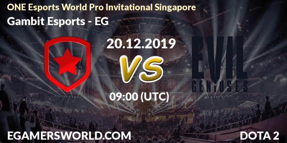 Prognoza Gambit Esports - EG. 20.12.19, Dota 2, ONE Esports World Pro Invitational Singapore