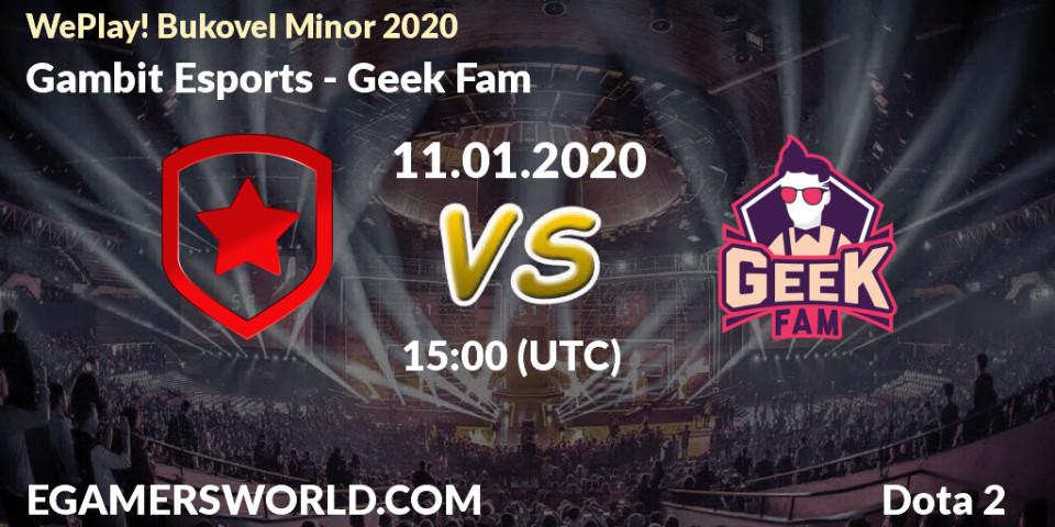 Prognoza Gambit Esports - Geek Fam. 11.01.20, Dota 2, WePlay! Bukovel Minor 2020
