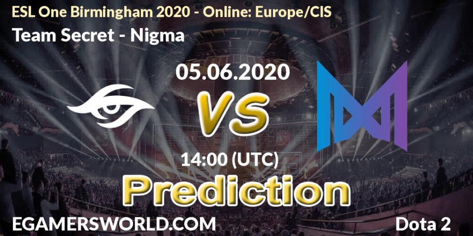 Prognoza Team Secret - Nigma. 05.06.20, Dota 2, ESL One Birmingham 2020 - Online: Europe/CIS