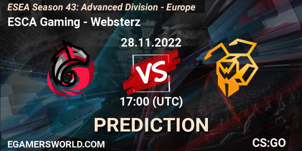 Prognoza ESCA Gaming - Websterz. 28.11.22, CS2 (CS:GO), ESEA Season 43: Advanced Division - Europe