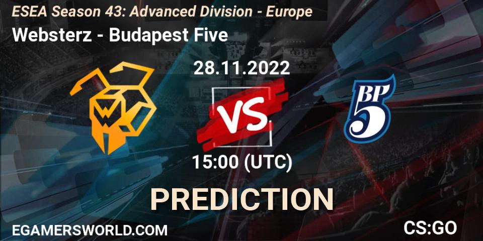 Prognoza Websterz - Budapest Five. 28.11.22, CS2 (CS:GO), ESEA Season 43: Advanced Division - Europe