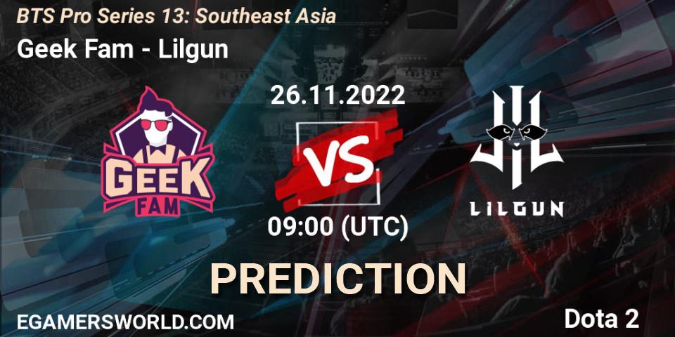 Prognoza Geek Fam - Lilgun. 26.11.22, Dota 2, BTS Pro Series 13: Southeast Asia
