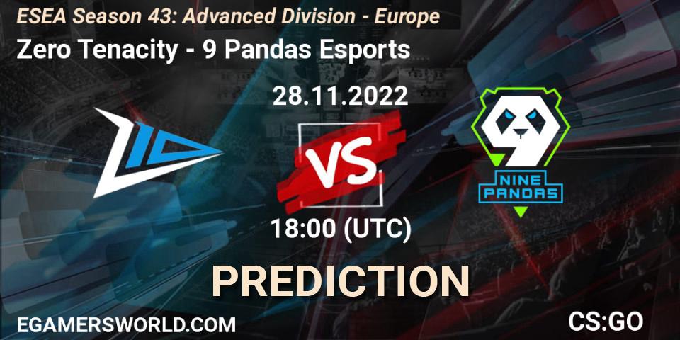 Prognoza Zero Tenacity - 9 Pandas Esports. 28.11.22, CS2 (CS:GO), ESEA Season 43: Advanced Division - Europe