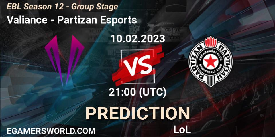 Prognoza Valiance - Partizan Esports. 10.02.23, LoL, EBL Season 12 - Group Stage