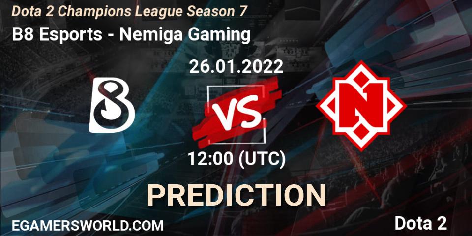 Prognoza B8 Esports - Nemiga Gaming. 26.01.22, Dota 2, Dota 2 Champions League 2022 Season 7