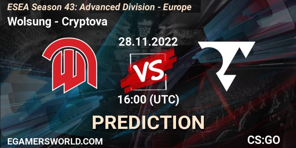 Prognoza Wolsung - Cryptova. 28.11.22, CS2 (CS:GO), ESEA Season 43: Advanced Division - Europe