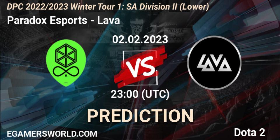 Prognoza Paradox Esports - Lava. 03.02.23, Dota 2, DPC 2022/2023 Winter Tour 1: SA Division II (Lower)