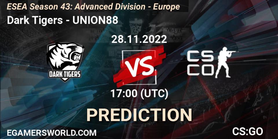 Prognoza Dark Tigers - UNION88. 28.11.22, CS2 (CS:GO), ESEA Season 43: Advanced Division - Europe