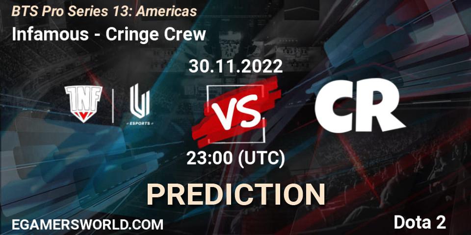 Prognoza Infamous - Cringe Crew. 30.11.22, Dota 2, BTS Pro Series 13: Americas