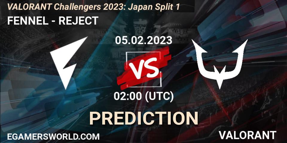 Prognoza FENNEL - REJECT. 05.02.23, VALORANT, VALORANT Challengers 2023: Japan Split 1