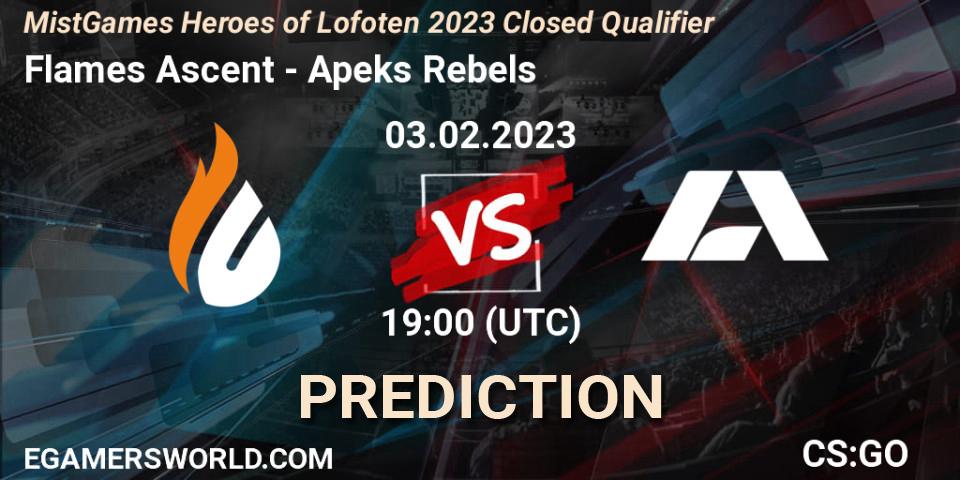 Prognoza Flames Ascent - Apeks Rebels. 03.02.23, CS2 (CS:GO), MistGames Heroes of Lofoten: Closed Qualifier
