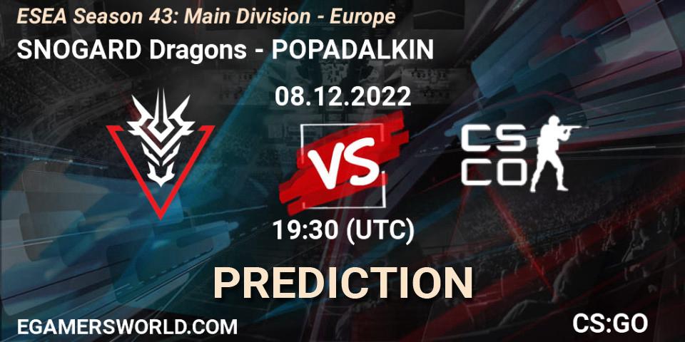 Prognoza SNOGARD Dragons - POPADALKIN. 08.12.22, CS2 (CS:GO), ESEA Season 43: Main Division - Europe