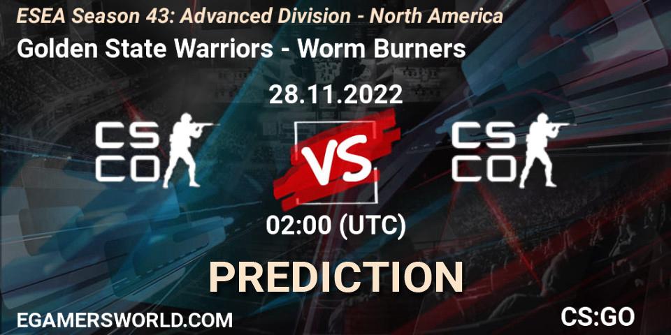 Prognoza Golden State Warriors - Worm Burners. 28.11.22, CS2 (CS:GO), ESEA Season 43: Advanced Division - North America