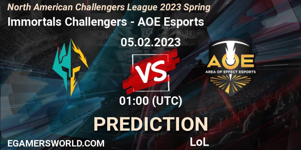Prognoza Immortals Challengers - AOE Esports. 05.02.23, LoL, NACL 2023 Spring - Group Stage
