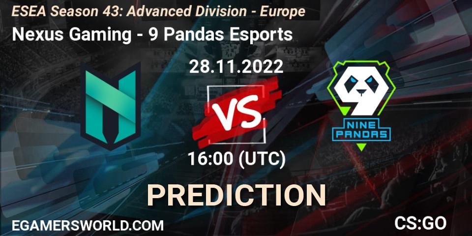 Prognoza Nexus Gaming - 9 Pandas Esports. 01.12.22, CS2 (CS:GO), ESEA Season 43: Advanced Division - Europe