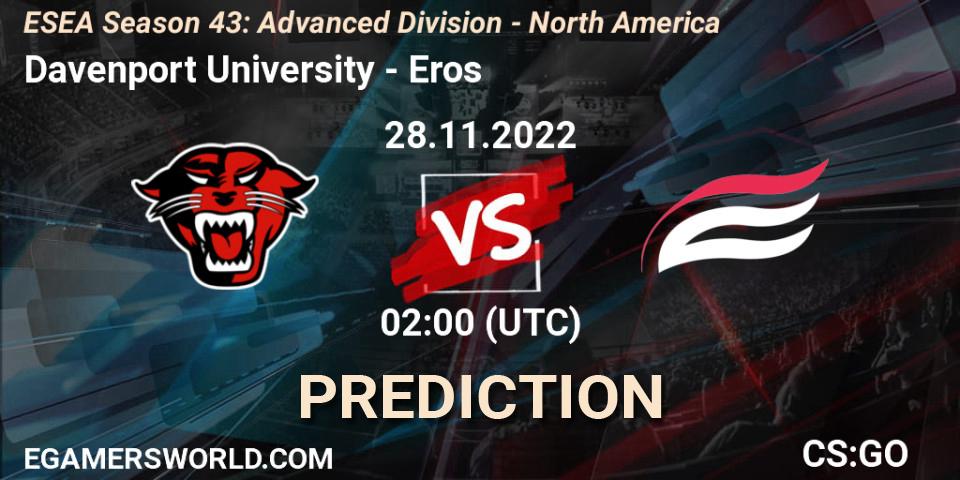 Prognoza Davenport University - Eros. 28.11.22, CS2 (CS:GO), ESEA Season 43: Advanced Division - North America