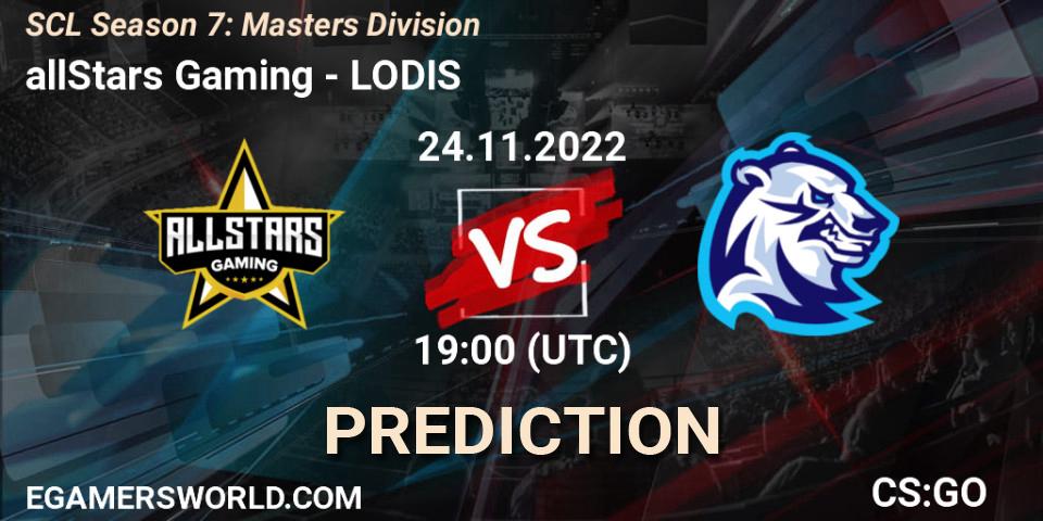 Prognoza allStars Gaming - LODIS. 28.11.22, CS2 (CS:GO), SCL Season 7: Masters Division