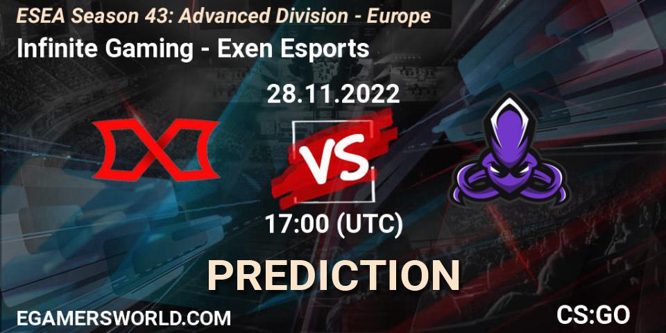 Prognoza Infinite Gaming - Exen Esports. 28.11.22, CS2 (CS:GO), ESEA Season 43: Advanced Division - Europe
