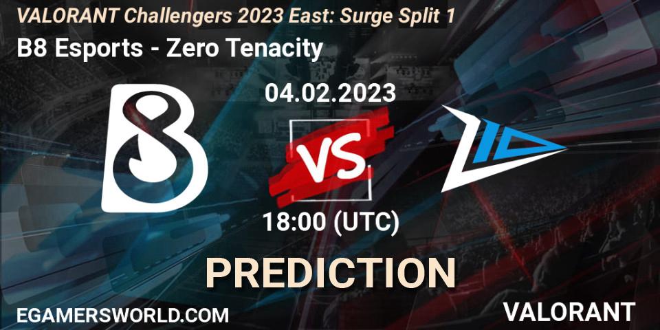 Prognoza B8 Esports - Zero Tenacity. 04.02.23, VALORANT, VALORANT Challengers 2023 East: Surge Split 1