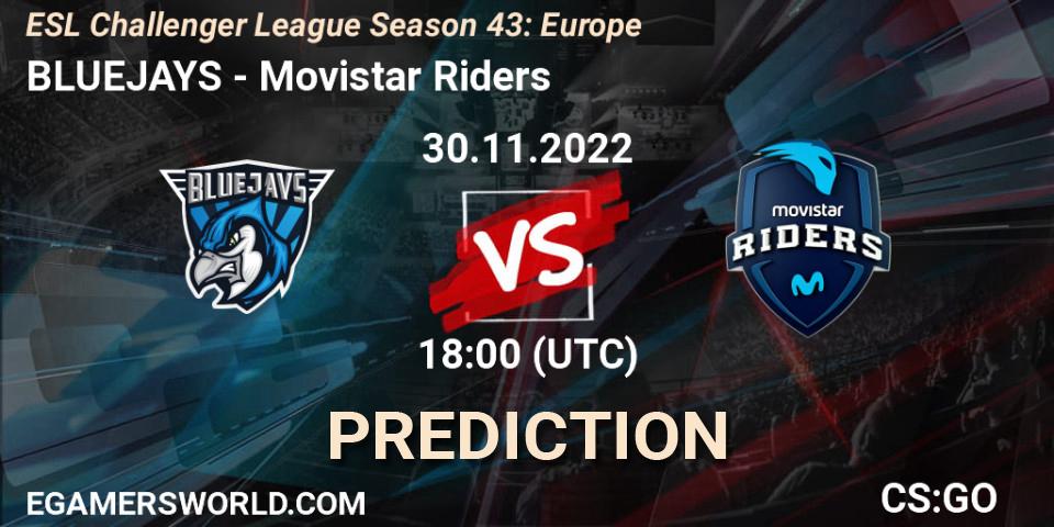 Prognoza BLUEJAYS - Movistar Riders. 28.11.22, CS2 (CS:GO), ESL Challenger League Season 43: Europe