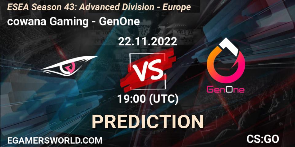 Prognoza cowana Gaming - GenOne. 22.11.22, CS2 (CS:GO), ESEA Season 43: Advanced Division - Europe